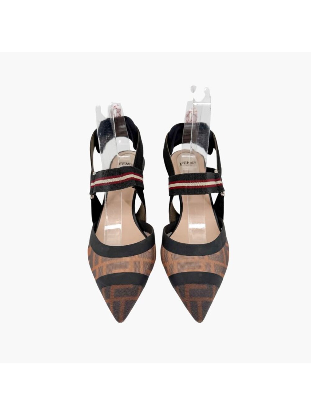 Fendi Colibri FF Mesh Slingback Pumps Heels Brown Zucca Size 37.5 US 7.5 Women’s - Picture 2 of 14